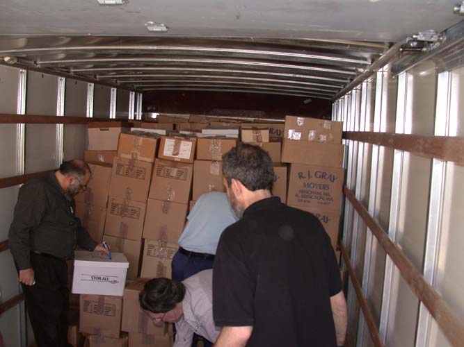 Sorting the boxes (Tony Lewis, Suford Lewis, Chip Hitchcock and Rick Kovalcik)